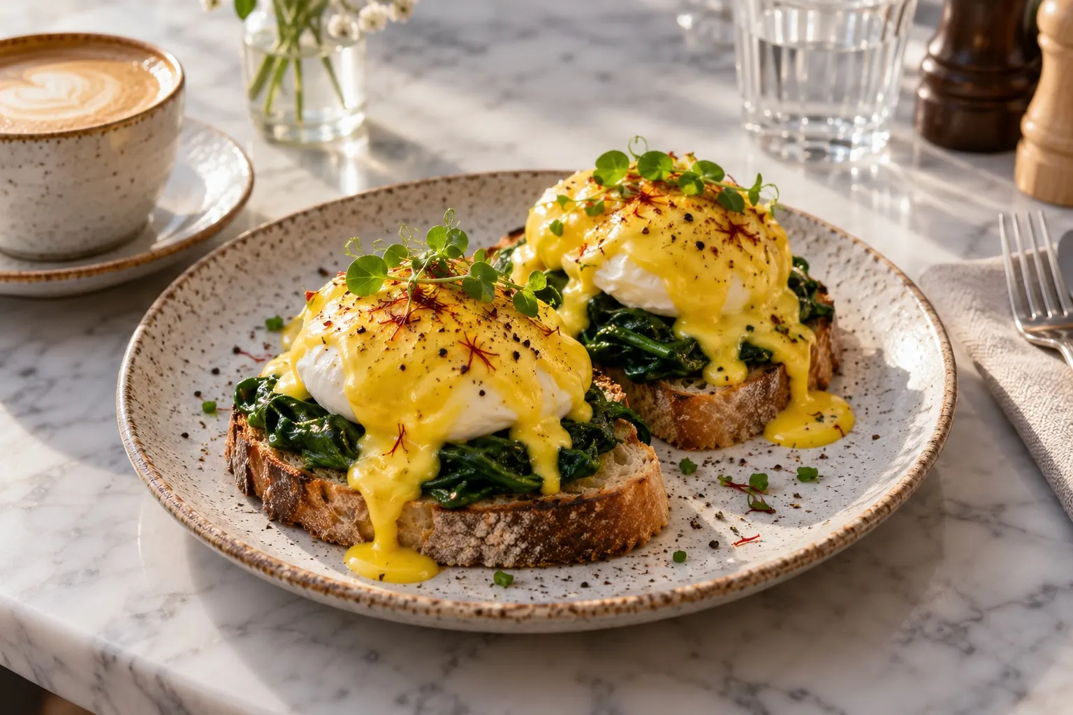 Meridian Benedict — poached eggs with golden hollandaise on sourdough