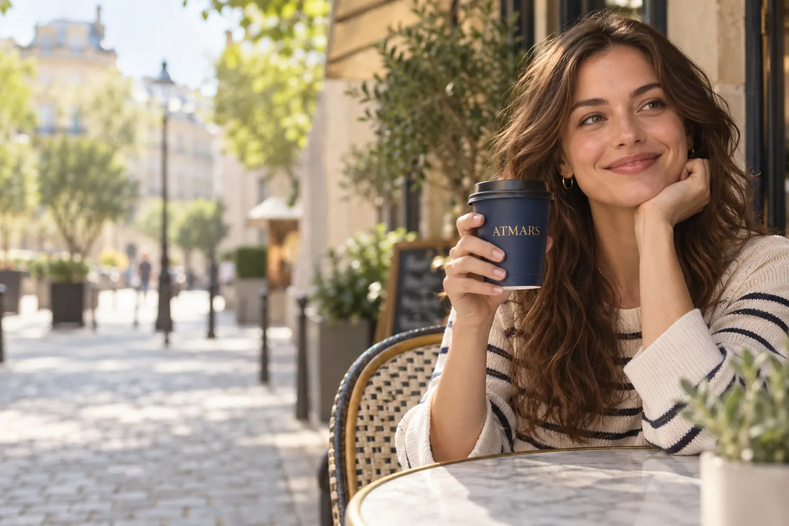 A customer enjoying an Atmars coffee in the sun